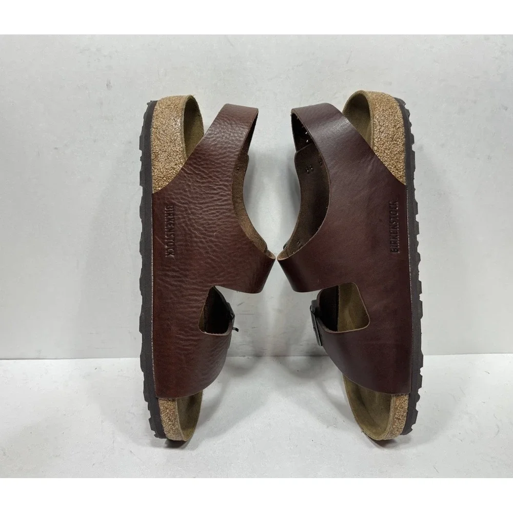 Birkenstock Milano Slingback Footbed Sandals Mens Size US 8 EU 41 Brown Leather